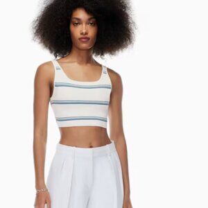 ARITZIA babaton Squareneck Cropped Tank white and blue cropped shirt size medium